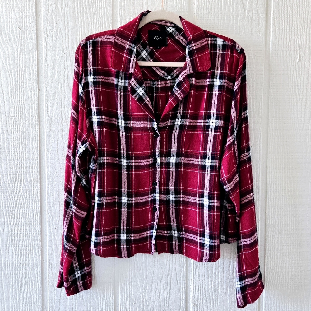 RAILS Red Plaid Flannel Button Down Longsleeve Cropped Western Grunge Large